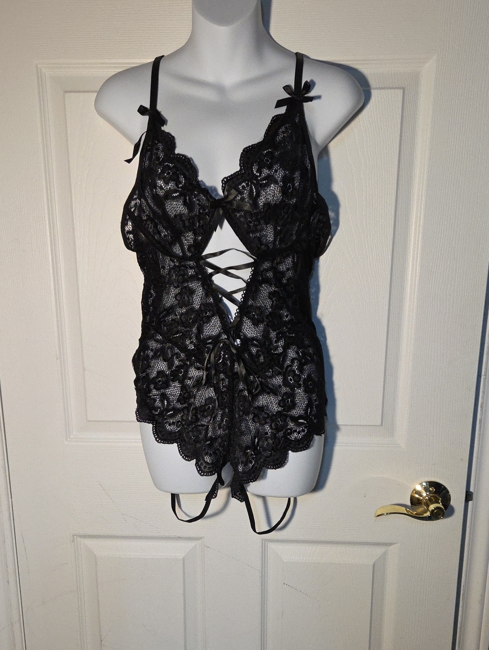 Black Lace Lingerie Teddy with Crisscross Front Cheek Straps Sz XXL ✨️5/$30